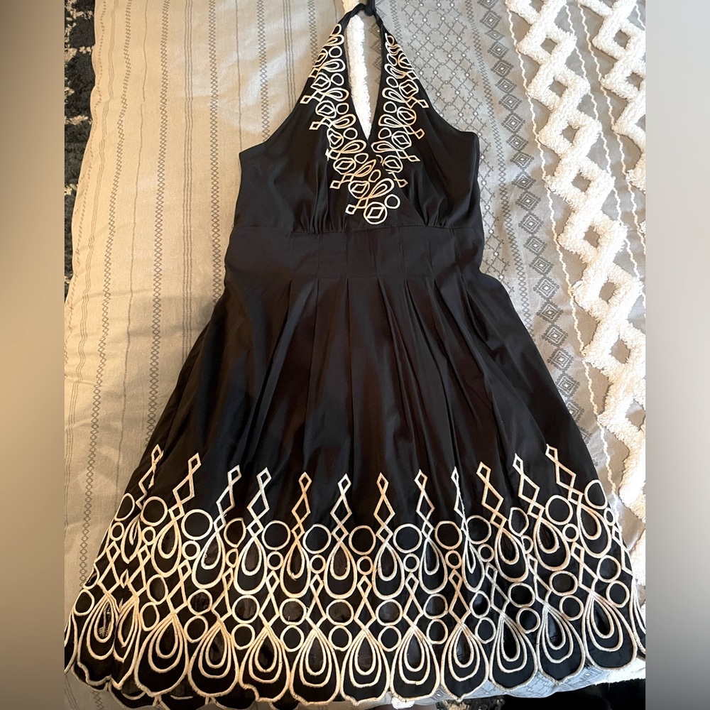 Black halter dress with tan etching